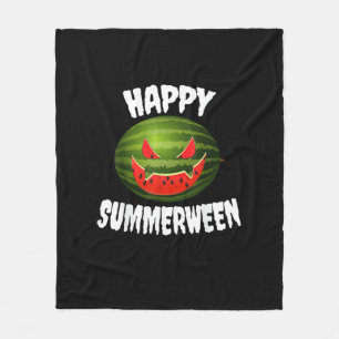 Happy Summerween Retro Watermelon Jack O Lantern Fleece Blanket