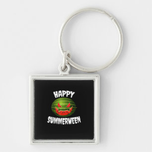 Happy Summerween Retro Watermelon Jack O Lantern Key Ring