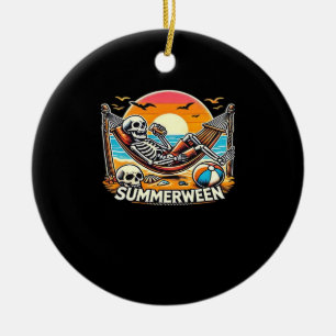 Happy Summerween Skeleton Drink Summer Halloween C Ceramic Ornament