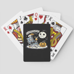 Happy Summerween Skeleton Drink Summer Halloween C Playing Cards
