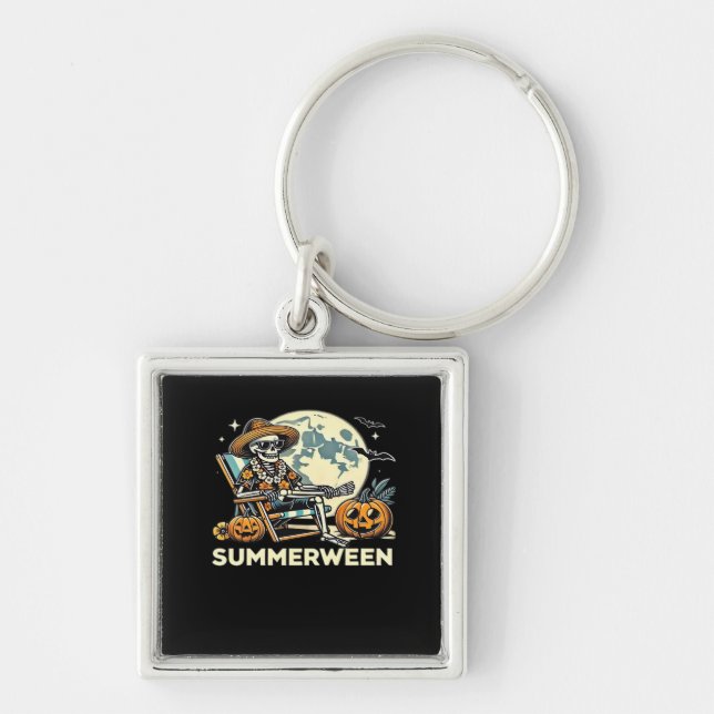 Happy Summerween Skeleton Drink Summer Halloween F Key Ring (Front)