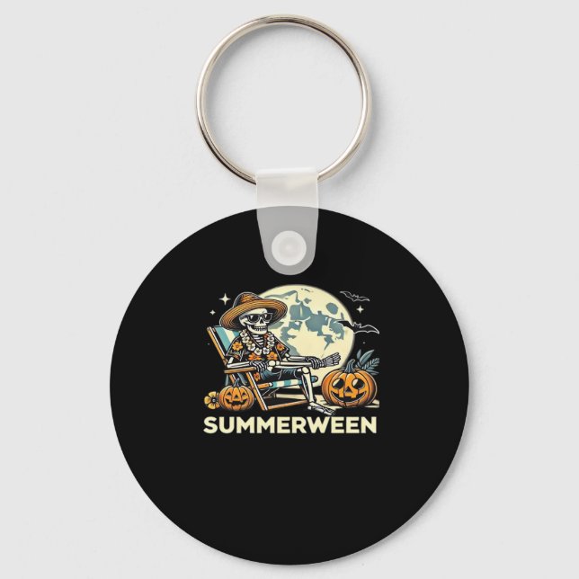 Happy Summerween Skeleton Drink Summer Halloween F Key Ring (Front)