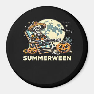 Happy Summerween Skeleton Drink Summer Halloween F Magnet
