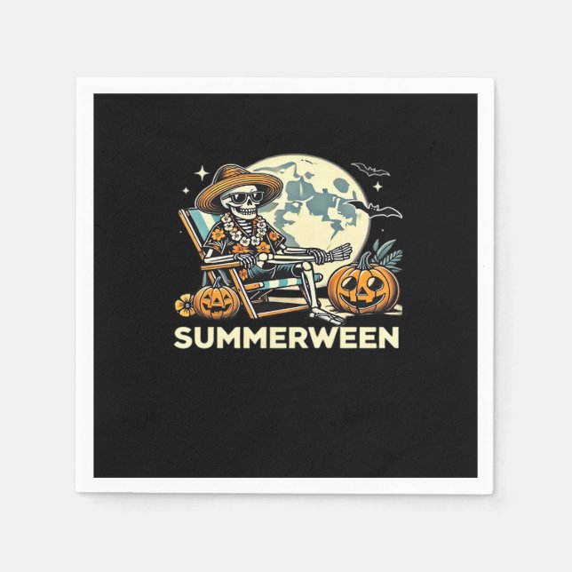 Happy Summerween Skeleton Drink Summer Halloween F Napkin (Front)