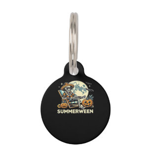 Happy Summerween Skeleton Drink Summer Halloween F Pet Tag