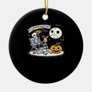 Happy Summerween Skeleton Drink Summer Halloween M Ceramic Ornament