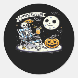Happy Summerween Skeleton Drink Summer Halloween M Classic Round Sticker