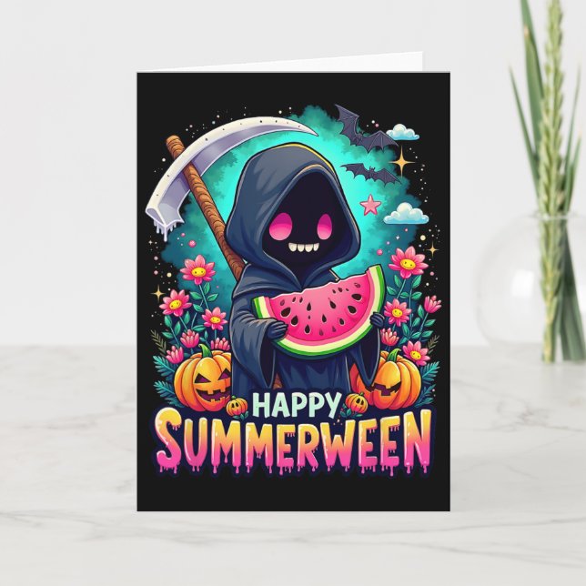 Happy Summerween Skeleton Jack-o-lantern Summer Wa Card (Front)