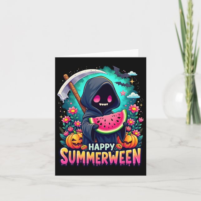 Happy Summerween Skeleton Jack-o-lantern Summer Wa Card (Front)