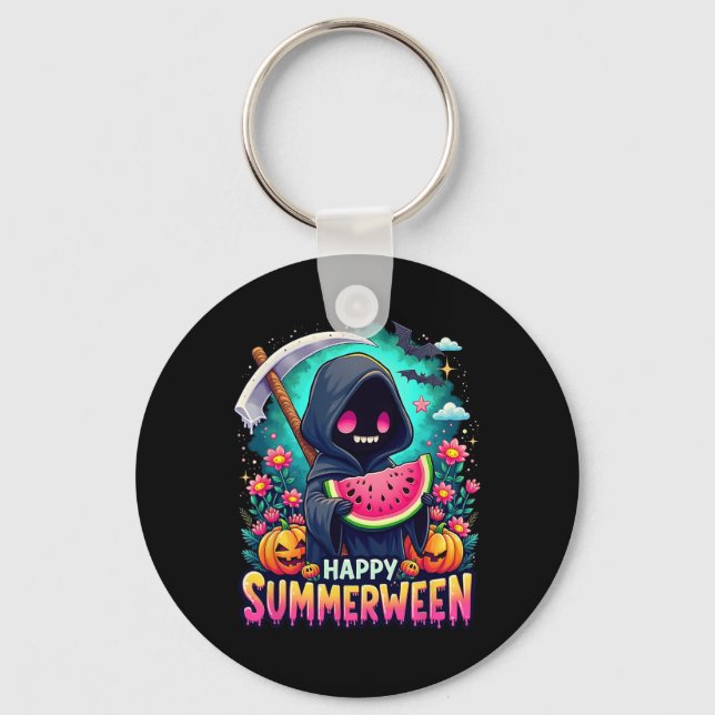 Happy Summerween Skeleton Jack-o-lantern Summer Wa Key Ring (Front)