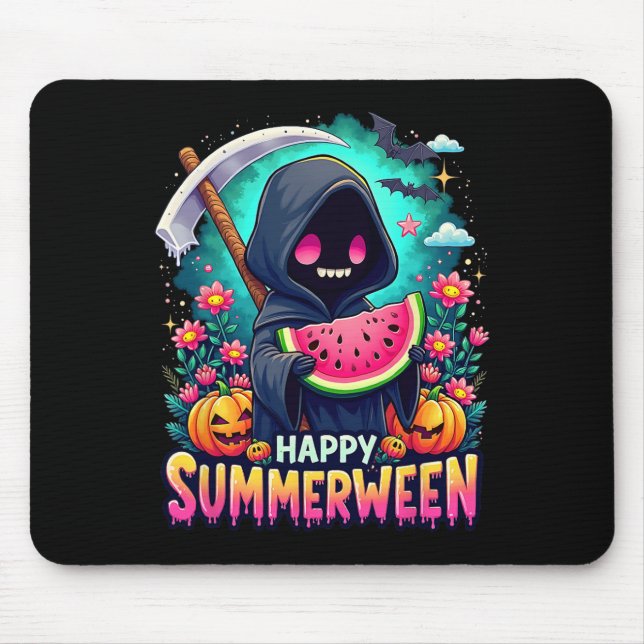 Happy Summerween Skeleton Jack-o-lantern Summer Wa Mouse Pad (Front)