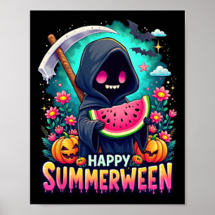 Happy Summerween Skeleton Jack-o-lantern Summer Wa Poster