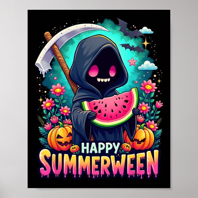 Happy Summerween Skeleton Jack-o-lantern Summer Wa Poster (Front)
