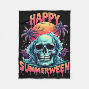 Happy Summerween Skeleton Summer Watermelon Jack-o Fleece Blanket