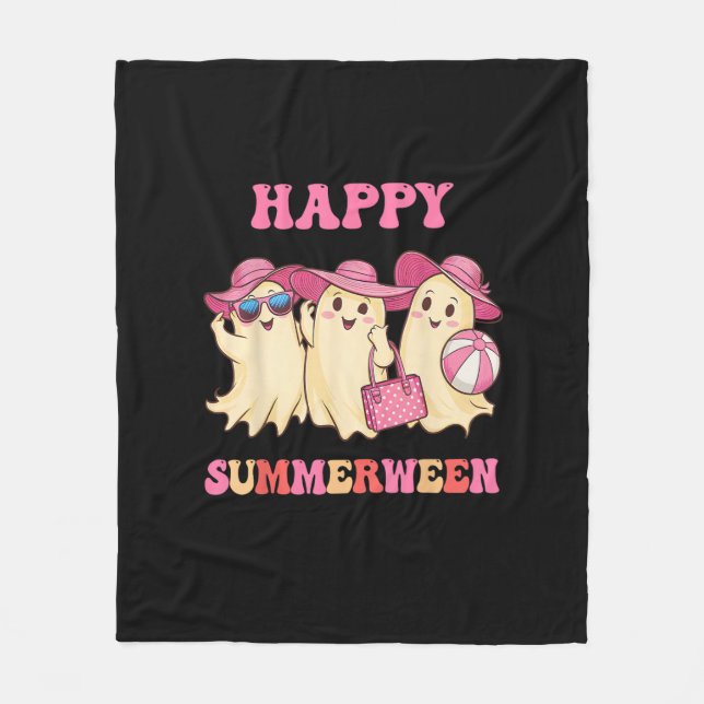 Happy Summerween Summer Halloween Costumes Ghost L Fleece Blanket (Front)
