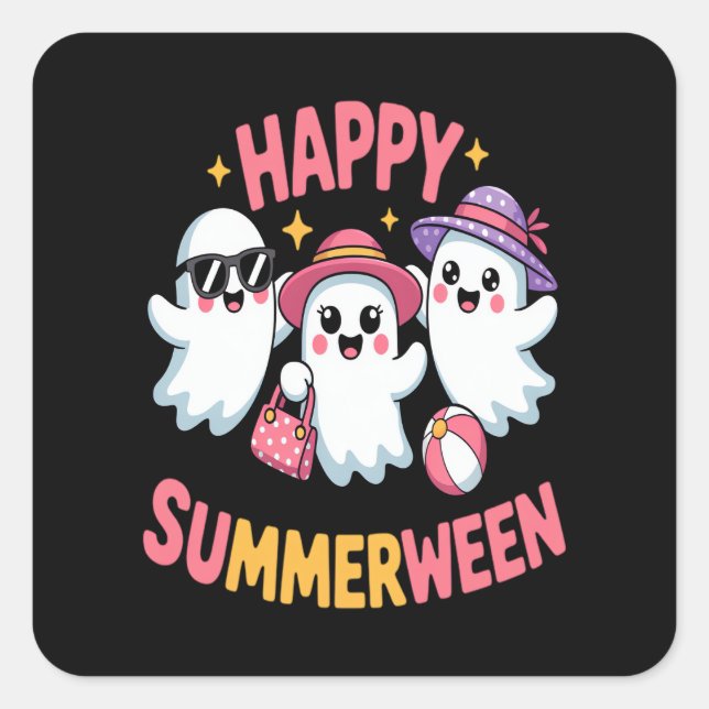 Happy Summerween Summer Halloween Funny Square Sticker (Front)