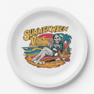 Happy Summerween Summer Halloween Holiday Beach Vi Paper Plate