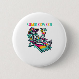 Happy Summerween Summer Halloween Skeleton 6 Cm Round Badge