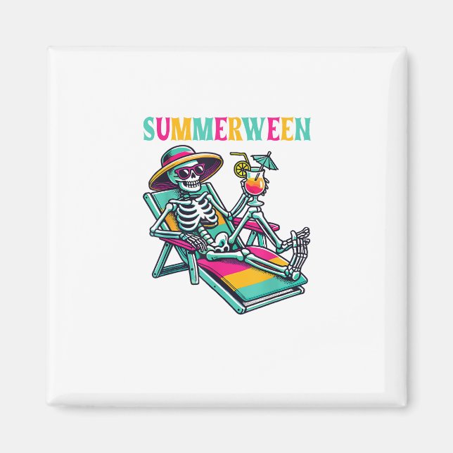 Happy Summerween Summer Halloween Skeleton Magnet (Front)