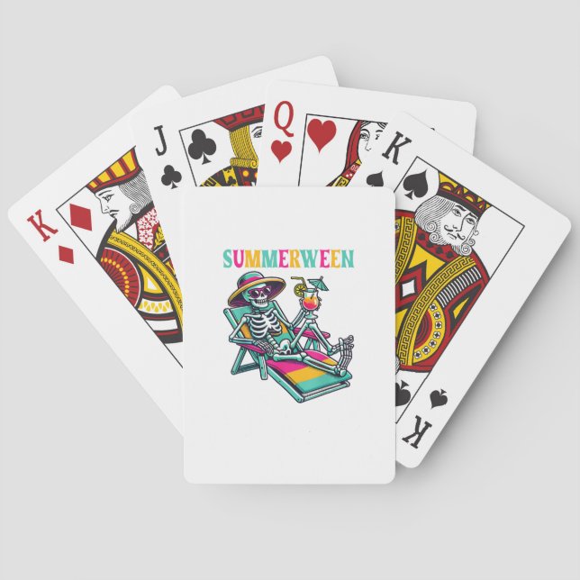Happy Summerween Summer Halloween Skeleton Playing Cards (Back)