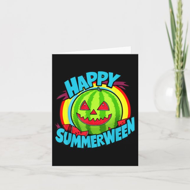 Happy Summerween Summer Watermelon Jack-o-lantern  Card (Front)