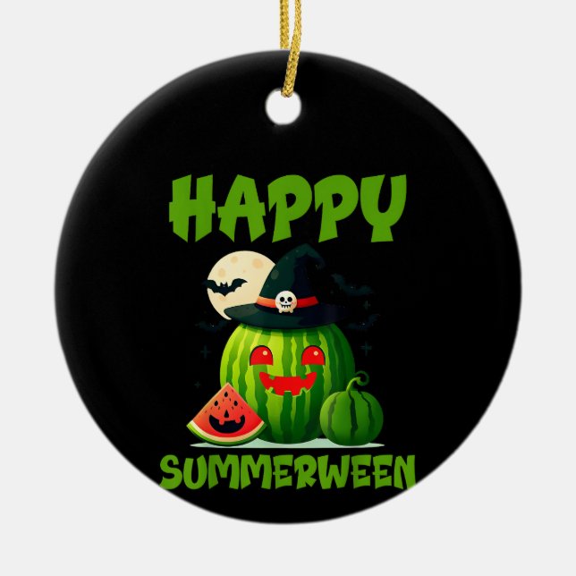 Happy Summerween Summer Watermelon Jack-O-Lantern  Ceramic Ornament (Front)