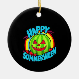 Happy Summerween Summer Watermelon Jack-O-Lantern Ceramic Ornament