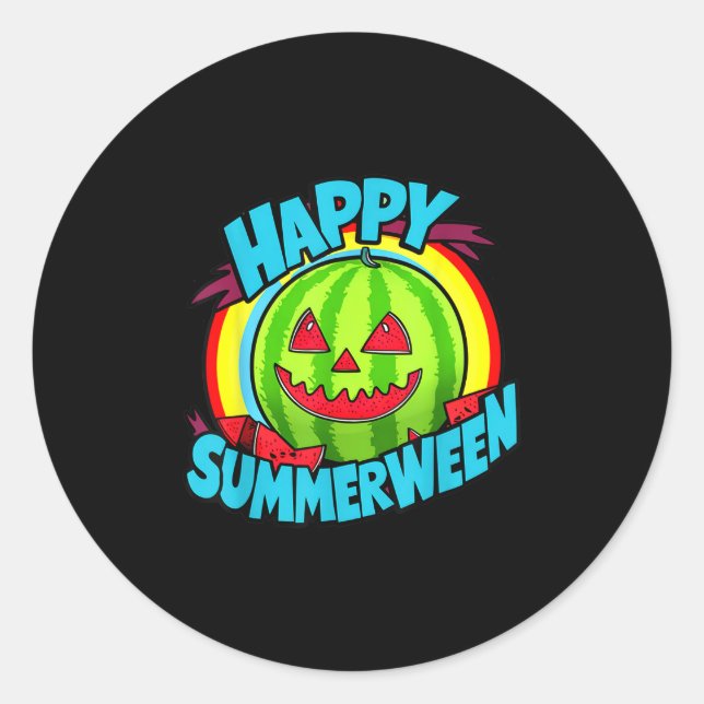 Happy Summerween Summer Watermelon Jack-o-lantern  Classic Round Sticker (Front)