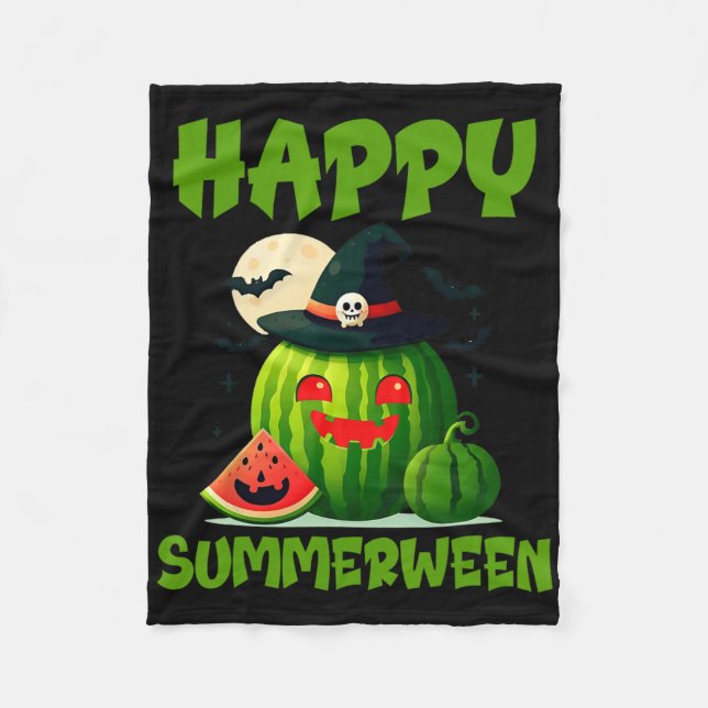 Happy Summerween Summer Watermelon Jack-o-lantern  Fleece Blanket (Front)