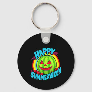 Happy Summerween Summer Watermelon Jack-O-Lantern Key Ring