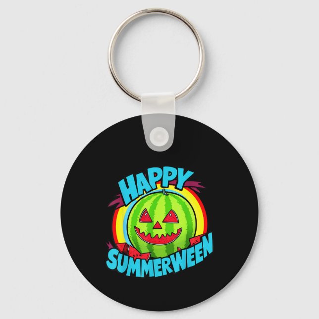 Happy Summerween Summer Watermelon Jack-O-Lantern  Key Ring (Front)