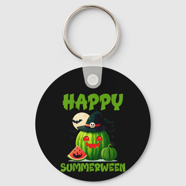 Happy Summerween Summer Watermelon Jack-O-Lantern  Key Ring (Front)