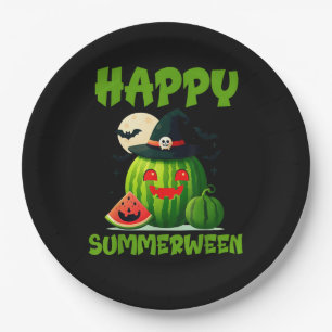 Happy Summerween Summer Watermelon Jack-O-Lantern Paper Plate
