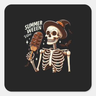 Happy Summerween Vibes Skeleton IceCream Summer Ha Square Sticker