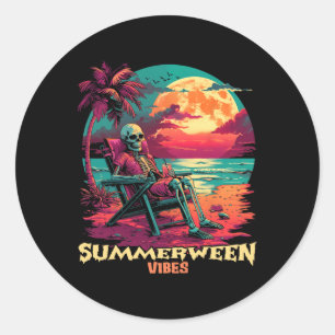 Happy Summerween Vibes Summer Halloween Holiday Sk Classic Round Sticker