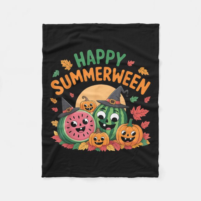 Happy Summerween Watermelon Jack-o-lantern Humour  Fleece Blanket (Front)