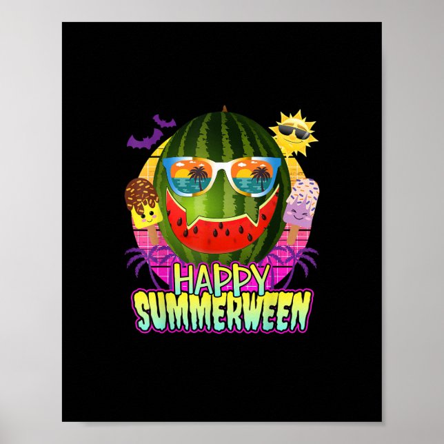 Happy Summerween Watermelon Jack O Lantern Summer  Poster (Front)