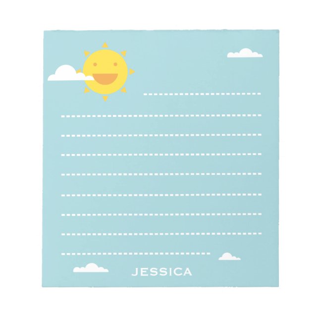 Happy Sun and Clouds Cute Lined Personalised Notepad (Front)