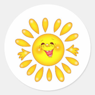 happy sun classic round sticker