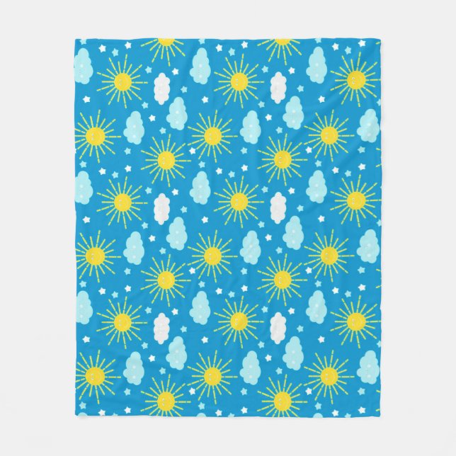 Happy Sun, Clouds, and Stars Fleece Blanket (Front)