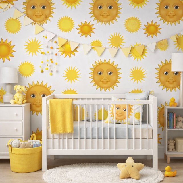 Happy Sun Face Bright Retro Sunshine Pattern Wallpaper (Creator Uploaded)