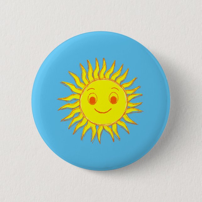 Happy Sun Face Drawing 6 Cm Round Badge (Front)