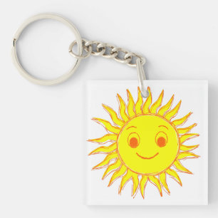 Happy Sun Face Drawing Key Ring