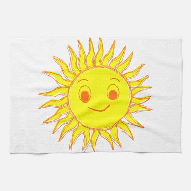 Happy Sun Face Drawing Tea Towel (Horizontal)