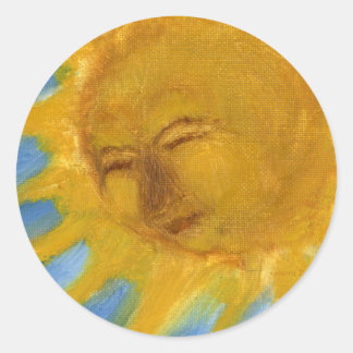 Happy Sun Face Yellow and Blue, Old Sol Classic Round Sticker