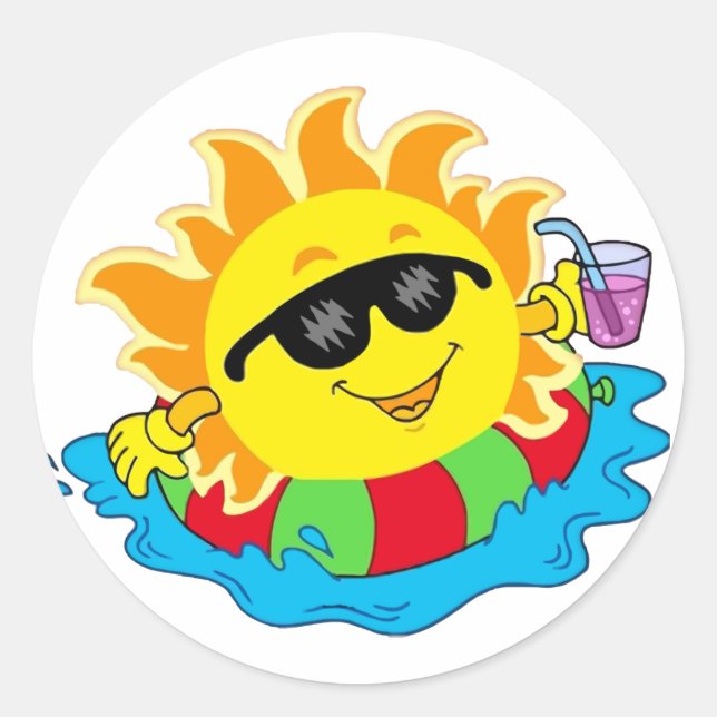 Happy Sun in the Pool Classic Round Sticker (Front)