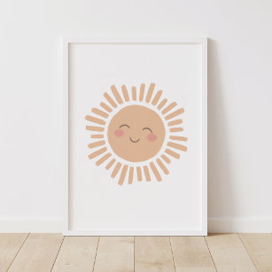 Happy Sun Neutral Nursery Decor Poster