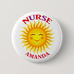 Happy Sun Personalised Nurse 6 Cm Round Badge