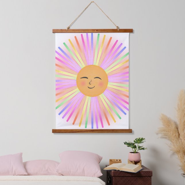 Happy Sun Rainbow Sunshine Hanging Tapestry (Bedroom)