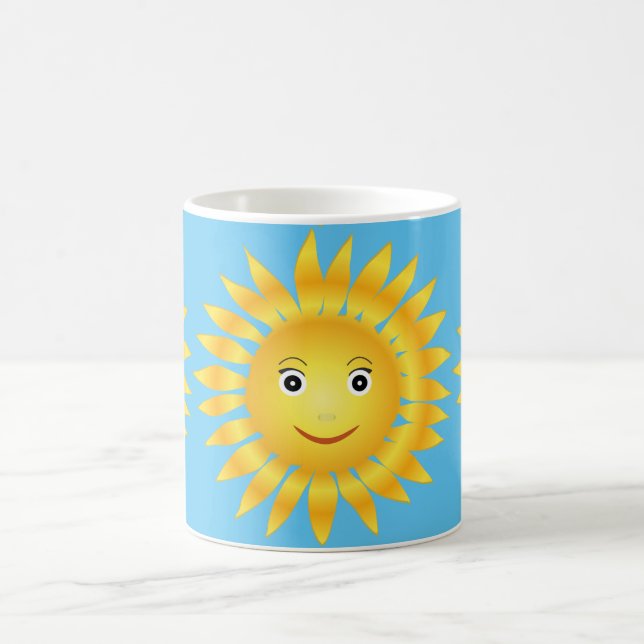 happy sun shine. Blue background Coffee Mug (Center)